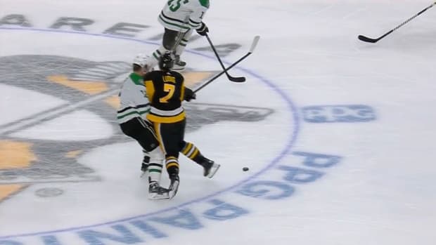 Penguins rookie John Ludvig delivers a big hit